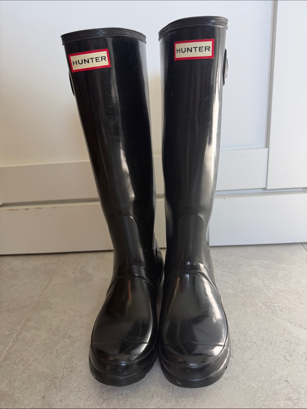 Hunter Black Gloss Tall Women's Rain Boots size 7